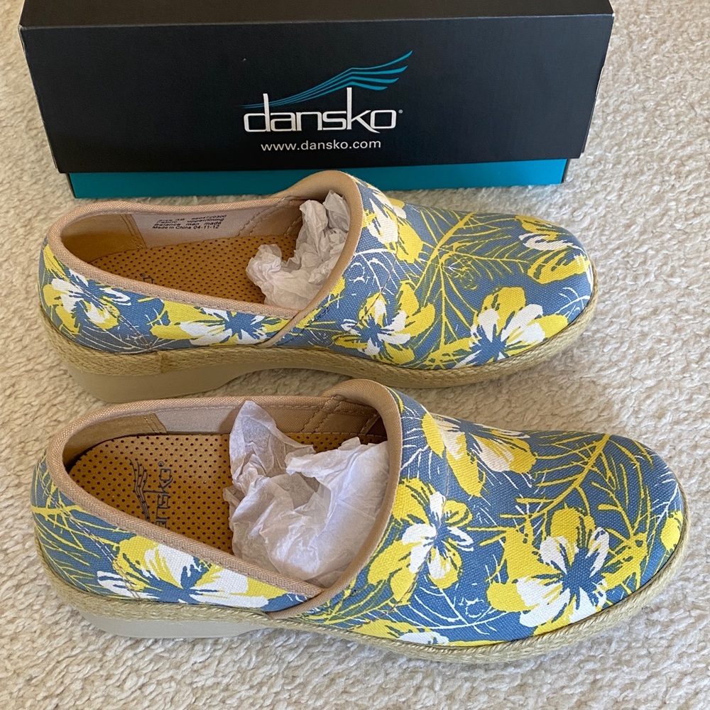 Dansko Blue and Yellow Floral Clogs 39 - Picture 10 of 16